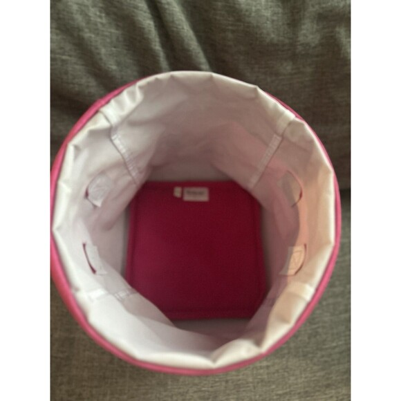 Thirty One Round Pop Up Bin Organizer In Pink Crosshatch 9.5x7.5 Inches - Picture 5 of 7